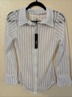 Fashion Nova White Sheer Textured Button-Down Shirt